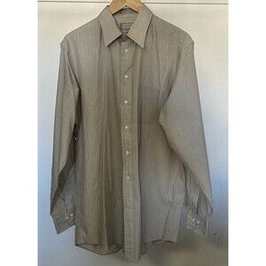 Christopher Hayes Mens Dress Shirt S 17 Blue & Tan Striped Button Down Collar